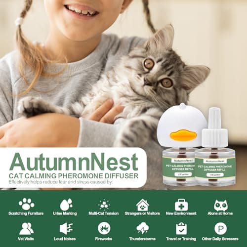 Cat Calming Pheromone Diffuser Set, Pet Calming Plug-in Kit (2 Diffusers + 4 Refills), Reduces Cat Stress, Aggression, Fighting, Marking, Meowing, Travel, Vet Visit Anxiety, 120 Days, Non-Toxic, Safe - Thumbnail 5