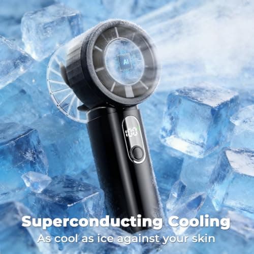 2026 Portable Handheld Turbo Fan with Ice Cooler, 5 Gear Strong Airflow, 3 IN 1 Mini Hand Fan for Hand, Desk & Travel, Up to 12Hrs, Battery Operated, Personal Fan for Outdoor, Makeup, Beach(Black) - Thumbnail 3
