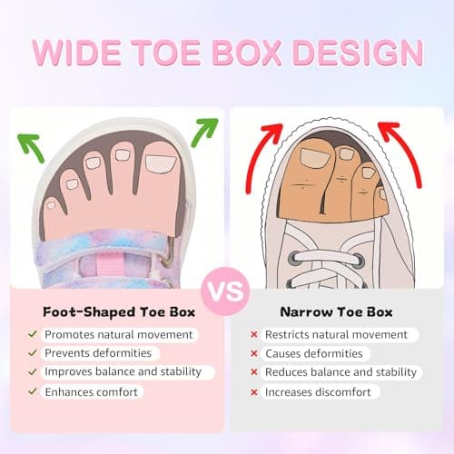 noorkiz Toddler Wide Toe Box Barefoot Shoes Glitter Girls Sneakers Lightweight Fashion Kids First Walking Shoe for School Preschool Activities Tie-Dye Pink Toddler Size 10 - Thumbnail 4