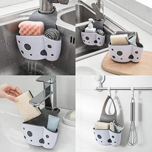 UNIKON 2 Pack Sink Caddy Sponge Holder Organizer, Hanging Kitchen Adjustable Strap Faucet Caddy, White - Thumbnail 2