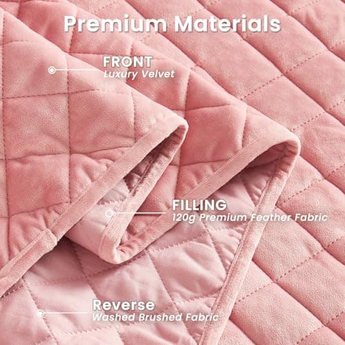 L'AGRATY Velvet Quilt King Size: 3-Piece Reversible Luxury Velvet Bedding Comforter Set - Lightweight Oversized Quilted Bedspread Coverlet with 2 Pillow Sham for All Season - Pink Quilt - Thumbnail 4