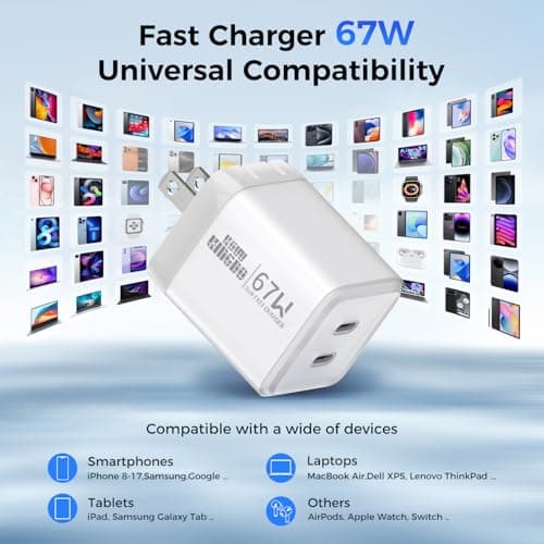 USB C Charger Block,GaN PD 3.0 67W 30W Fast Charging Wall Charger,Compact PD/PPS for Laptops MacBook Air/Pro,Dell XPS 13,HP,iPad Pro/iPhone 17/16/15 Pro Max,Galaxy S25/S24,Support 65W 60W 45W [2-Pack] - Thumbnail 5
