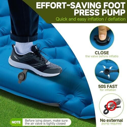 Double Camping Sleeping Pad, 4" Extra Thick 2 Person Inflatable Sleeping Pad with Built-in Foot Pump & Pillow, Ultralight Self Inflating Camping Mattress for Tent, Backpacking, Hiking, Travel, RV - Thumbnail 4