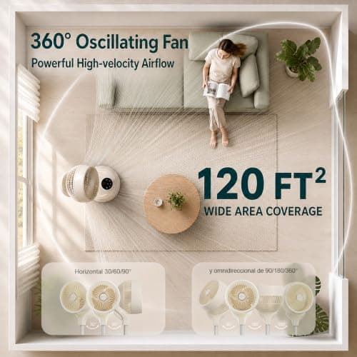 HZTzone Rechargeable Smart Pedestal Fan, 20dB Quiet 360° Oscillating Fan | DC Motor Wi-Fi App & Remote Control, 6 Speeds, 8-12Hrs Built-in Battery, Height Adjustable fan for Bedroom Patio Travel - Thumbnail 2