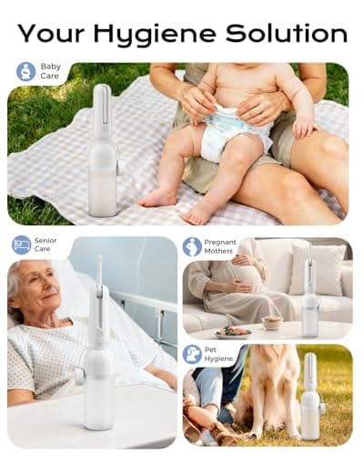 ESSAGER Portable Bidet for Travel, Foldable & Rechargeable Handheld Sprayer–Waterproof with 2 Pressure Modes, 350ml Expandable Bottle for Women, Men, Baby, Postpartum & Personal Hygiene(White) - Thumbnail 6
