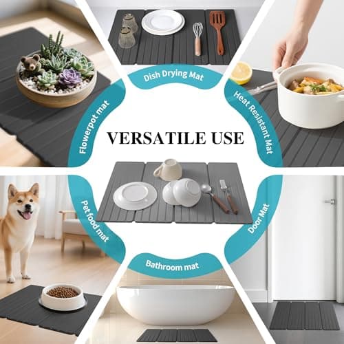 Extral Large Quick Dry Stone Drying Mat for Kitchen Counter,24x16 Inch Collapsible Eco-Friendly Absorbent Diatomaceous Earth Mat for Dishes Cups (Deep Gray-Upgraded Version, 24x16 inch) - Thumbnail 6