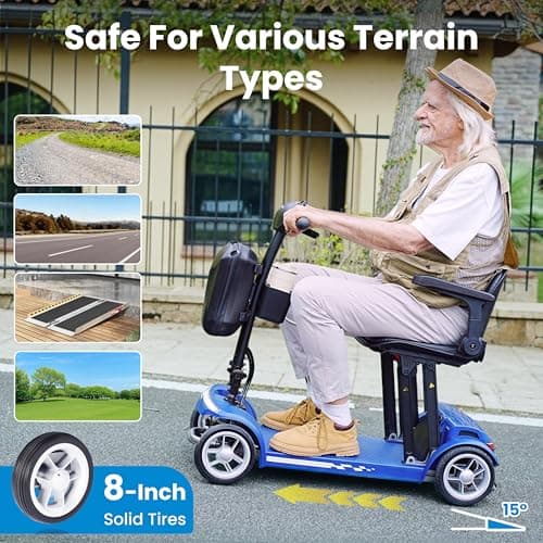Cyseekin Mobility Scooters for Seniors & Adults – 20AH Long-Range Battery, Anti-Tip Wheels, 4-Wheel Electric Mobility Aid, 3-Step Quick Fold, 300 lbs Capacity, Front Bumper, Flip-up Armrest, USB Port - Thumbnail 6