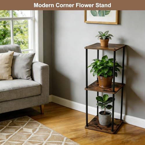 Vigordream Plant Stand Indoor Outdoor 3 Tier Metal Plant Shelf Tall Pedestal Stand Flower Pot Stands Multiple Planter Support Rack for Corner Living Room, Balcony, Garden Patio (Retro Brown, 34 INCH) - Thumbnail 4