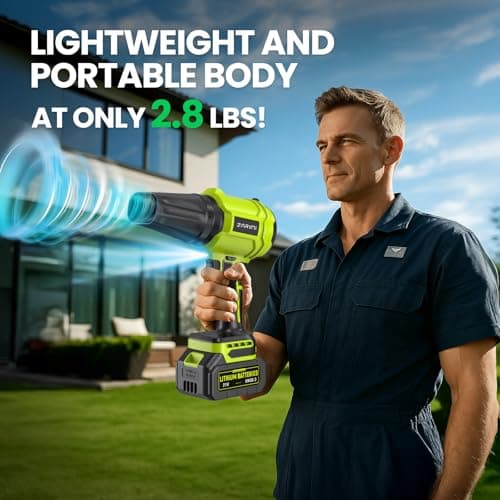 YUQUESEN Cordless Leaf Blower, 980,000 RPM Handheld Leaf Blower with 2 Batteries & Charger, Lightweight Leaf Blowers for Patio, Lawn, Leaves, Dust - Deep Green - Thumbnail 5