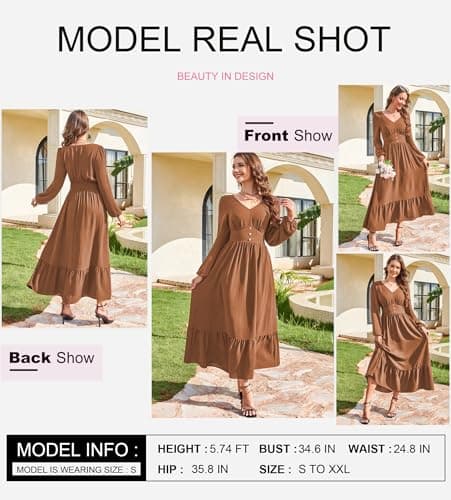 Dokotoo Womens Dresses Sexy V Neck Dresses for Women 2026 Elegant Classy Trendy Long Sleeve Solid Color Italian Dress Tiered Maxi Dress Ruffle A-Line Boho Beach Vacation OutifitsXX-Large - Thumbnail 4