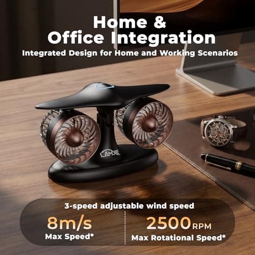 LAMJIE Jet Engine Desk Fan -18-Hour Runtime Battery Operated Fan Turbo fan, USB-C Rechargeable Table Fan, High-End Aviation Turbine Office Decor, Luxury Gift Box for Men, Dad, Pilots, Tech Lovers - Thumbnail 2