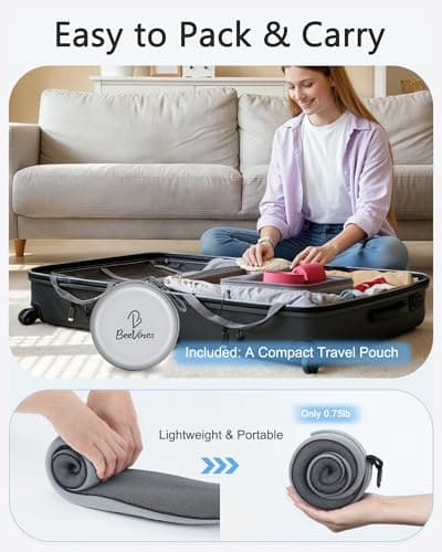 BeeVines Travel Pillow with Carry Case, Memory Foam Neck Pillows for Airplanes, 360° Wrap Around Support for Sleeping, Breathable & Washable Cover for Long Flights, Car & Train Traveling - Thumbnail 5