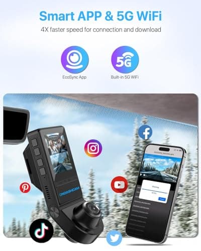 ONDASHCAM Dash Cam, 360° Dash Cam Front and Rear Inside, 4K/2.5K UHD Dash Camera for Cars, Night Vision, Built-in 5G WiFi & GPS, G-Sensor, 185° Wide Angle, HDR, Parking Mode, Support 512GB Max - Thumbnail 6