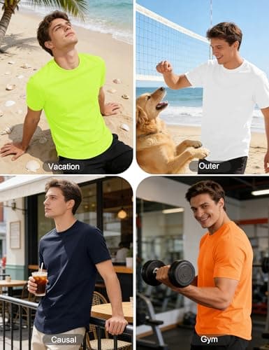 Cotrasen Mens T-Shirts Short Sleeve Curved Hem UPF 80+ Lightweight Moisture Wicking Cooling Casual Crewneck Tee Shirts, Pack of 2 Black/Dark Grey - Thumbnail 6