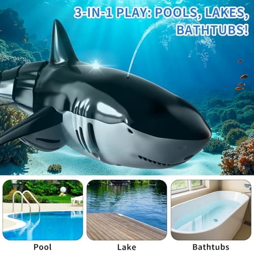 BLmukce 2.4GHz Remote Control Shark Toy for Pool, 1:18 Scale High Simulation RC Shark with Light & Spray Water, Electric Remote Controlled Swimming Water Pool Toys for 4 5 6 7 Year olds Kid Boys Girls - Thumbnail 5