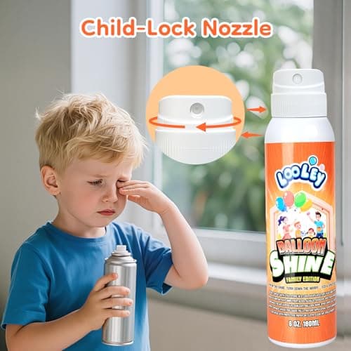 LOOLEY Child-Lock Balloon Shine Spray, 6 fl.oz Long-Lasting High Gloss Spray for Latex Balloons, No-Wipe, Waterproof and Fragrance-Free Formula, Perfect for Outdoor Balloon Party and Event Decor - Thumbnail 3