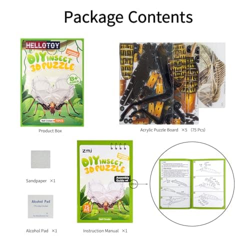 HELLOTOY 3D Acrylic Insects Puzzles DIY Bug Model Kit for Teenagers Educational Display Nature Decoration Figurine Sculpture (Bell Cricket) - Thumbnail 6