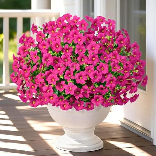Yastouay Artificial Flowers for Outdoors, 24 Bundles Fake Outdoor Flowers, UV Resistant Artificial Petunias Fake Flowers, Purple Red Realistic Fake Plants for Porch Patio Garden Decor - Image 1