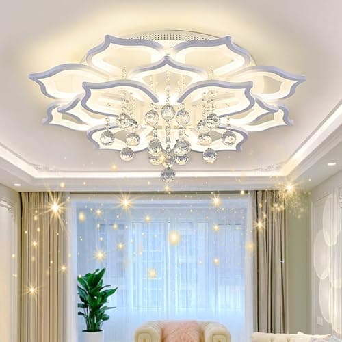 AHAWILL Modern Ceiling Light,Crystal Flush Mount LED Chandelier Ceiling Flower Lamp with Remote Control for Living Room,Bedroom,Hall,Dining Room,Etc.31.5″/72w/16 Heads… - Image 1