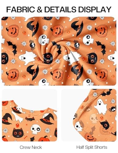 JUSTFASHIONNOW Halloween Pajamas for Women Printed 2 Piece Lounge Set Casual Long Sleeve Loungewear Matching Sleepwear Long Sleeve Top and Shorts Fall Winter Outfits (Orange, X-Large) - Thumbnail 6