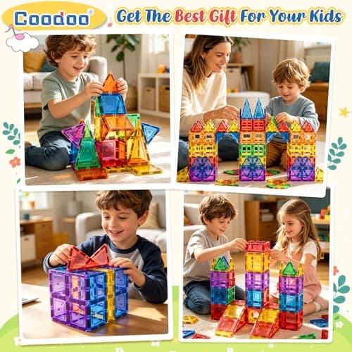 Coodoo 60 PCS Magnetic Building Tiles Kids Toys STEM Magnetic Blocks Sensory Toys Kids Games Magnet Building Toy for Boys and Girls Aged 3+, Kid Brain Development Preschool Kindergarten Toddler Toy - Thumbnail 4