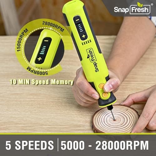 SnapFresh Cordless Rotary Tool Kit, 8V 5-Speed Variable Electric Multi-Tool, 28,000 RPM, Lightweight USB-C Rechargeable Mini Power Tool w/LED Light, 46 Accessories for DIY Engraving & Polishing - Thumbnail 2