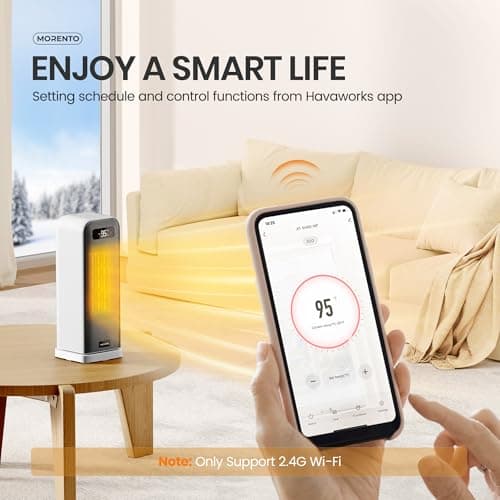 MORENTO Space Heaters for Indoor Use, Portable Electric Heater with Thermostat, Smart and Voice Control, 1500W PTC Ceramic Safety, 36dB Quiet Smart Heaters for Office Bedroom Home White 1Pack - Thumbnail 5