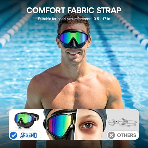 Aegend 2PCS Swim Goggles with Nose Cover,Adult Swimming Goggles with Fabric Strap,Wide View No Leaking Pool Goggles for Youth Adults - Thumbnail 2