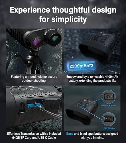 CoxiVision 4K Night Vision Goggles - 3.1'' HD Screen, 5X Digital Zoom, 7-Level IR Illuminator Binoculars with 64GB Memory Card and Detachable 4400mAh Battery - Day and Night Photo and Video Recording - Thumbnail 6
