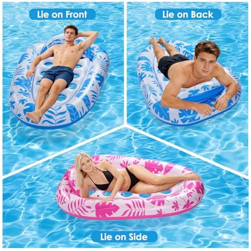 VIWUHUG 2 Pack Giant Inflatable Pool Float,78 x 55 Inches Pool Floats Adult Mat with Headrest & Cup Holder Lake Float Raft Water Lounger Swimming Floaty for Party time Beach Outdoor (Blue & Deep Blue) - Thumbnail 4