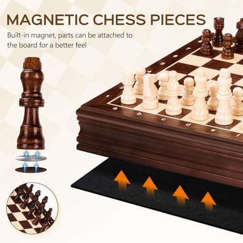 Peradix Wooden Chess Set for Kids Magnetic 12'' Checkers Chess Board Game Set 2 in 1 with Drawer, Unique Chess Pieces with 2 Extra Queens, Family Board Games Educational Sets - Thumbnail 5