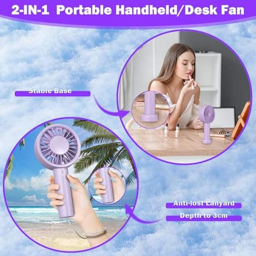 Decute Handheld Turbo Fan Strong Wind Mini Portable Fans, Hand Held USB-C Rechargeable Travel Fan for Indoor Makeup Office Desktop and Outdoor Beach, for Women Girl Men Boy(Purple) - Thumbnail 4