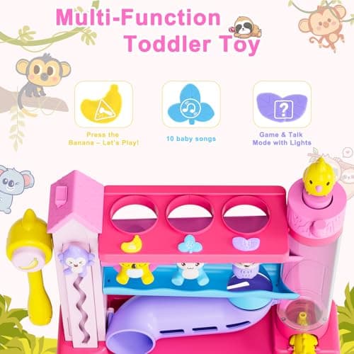 VOILBTOY Musical Toy for 1-2 Year Old Girls,Educational Baby Toys 12-18 Months,Ball Drop Toy with English & Spanish,Fine Motor Toys for Toddlers 1-3,Birthday Gift for 1+ Year Old Girl (Pink) - Thumbnail 3
