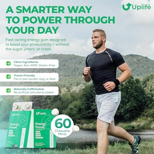UPLIFE Energy and Focus Mint 60 Pcs – Made in USA – 40mg Natural Caffeine + 80mg L-Theanine + Niacin Vitamin B3 & B12 – Sugar-Free, Vegan - Natural Caffeine Mint Coffee Alternative - Peppermint - Thumbnail 5