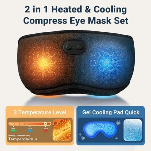 2 in 1 Heated & Cooling Gel Eye Mask - Cooling Eye Mask for Migraine Headaches Relief - Cordless Heated Eye Mask for Dry Eyes 3 Heat Settings Warm Compress for Stye Eye Treatment Washable Pad Cover - Thumbnail 2