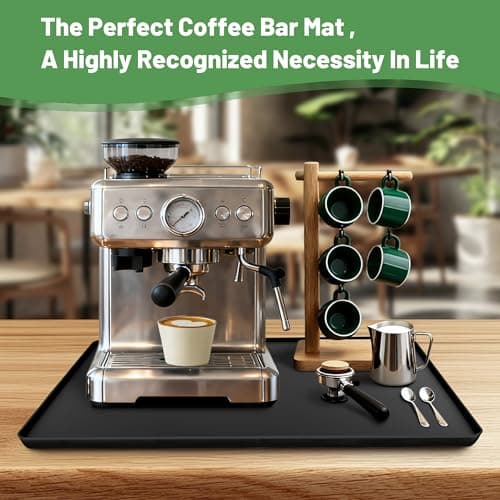 WZGUSXN 24-inch Coffee Mat - Heat Resistant Silicone for Coffee Bar & Kitchen Counter - Bar Mat for Countertops - Decor Under Espresso Machine & Makers (Black) - Thumbnail 5
