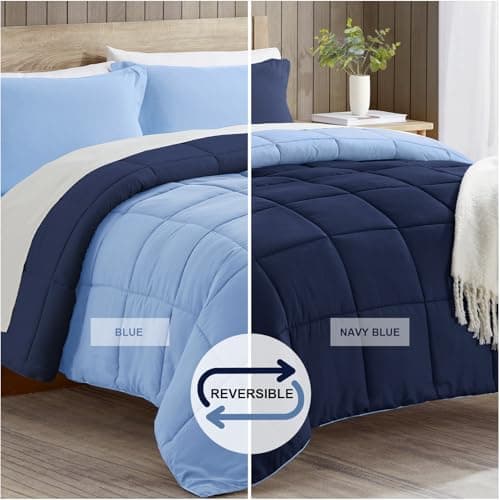 satisomnia Queen Comforter Set, Navy Blue Bedding Comforters Queen Size, 3 Pieces Down Alternative Bed Comforter Lightweight, Soft Quilted Bed Set Breathable, Reversible All Season Bedding Sets - Thumbnail 4