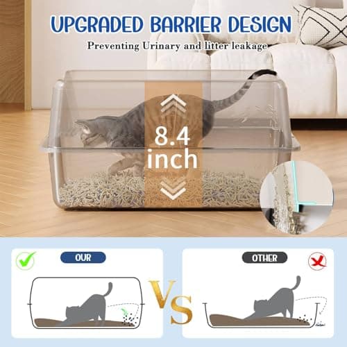 Stainless Steel Cat Litter Box with Lid, High Wall Kitty Litter Box for Small Cats, Metal Kitty Litter Box, Non-Sticky, Anti-Leakage, Easy Cleaning, Include Cat Mat and Scoop, 17.2"x13.2"x7.7" - Thumbnail 3