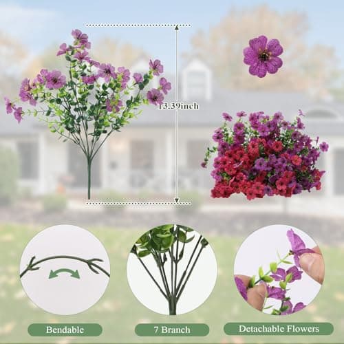 LUOAIYI Artificial Flowers for Outdoors 12 Bundles, UV Resistant Colorful Fake Silk Flower Outdoor Planter Garden Decor Indoor Decorations - Thumbnail 4