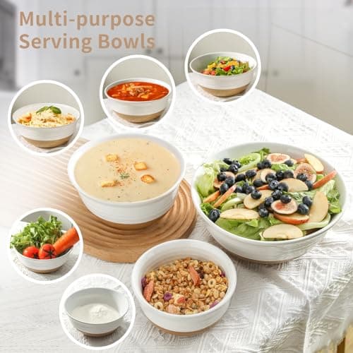 HASENSE Ceramic Mixing Bowls, Large Serving Salad Pasta Bowls Set, 2.1/1.0/0.5 Qt for Entertaining, White Nesting Batter Bowls for Prepping Baking, Dishwasher Microwave Safe, Set of 3 - Thumbnail 6