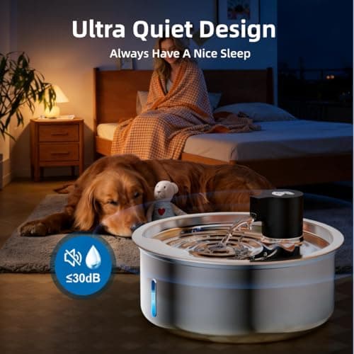 Dog Water Fountain, 8L Stainless Steel Dog Water Fountain for Large Dogs, Dog Water Bowl Dispenser, Super Quiet Pump and Replacement Filters for Cats and Dogs (Silver-8L+3Filters) - Thumbnail 6