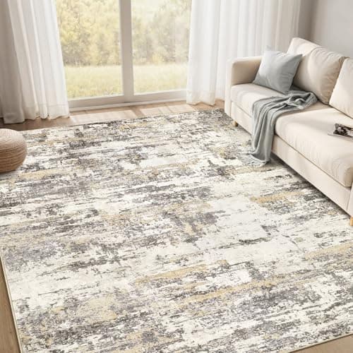 Jessibou Area Rugs 8x10 Living Room: Washable Large Abstract Modern Neutral Soft Rug Stain Resistant Non-Slip Backing Carpet for Bedroom Dining Room Indoor Nursery Dorm Home Office Decor - Gold Brown - Image 1