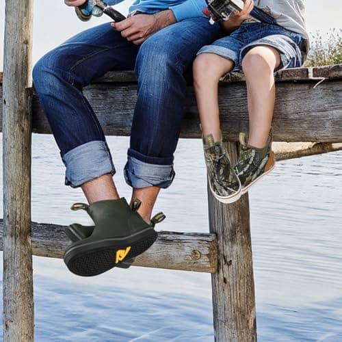 Kalkal Men's Deck Boots Anti-Slip Saltwater Fishing Rain Boots with Memory Foam, Waterproof Rubber Ankle Work Boots for Sailing (Olive Green, Size7) - Thumbnail 2