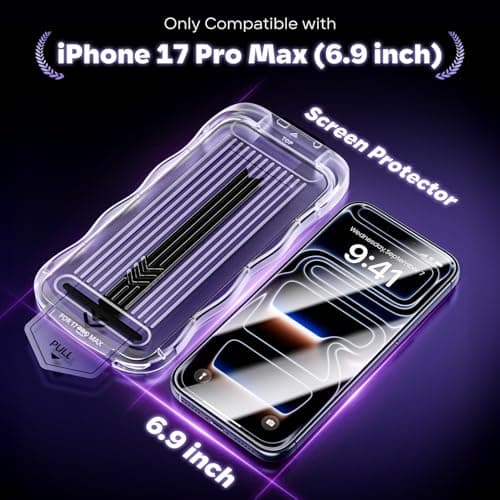 GolbinBox for iPhone 17 Pro Max Screen Protector, [12FT Military-Grade Shatterproof] [9H+ Tempered Glass] [Auto-Alignment Frame] [HD Clear] [Case-Friendly] Full Coverage Protection for iPhone 17ProMax 6.9", 2 Pack - Thumbnail 2