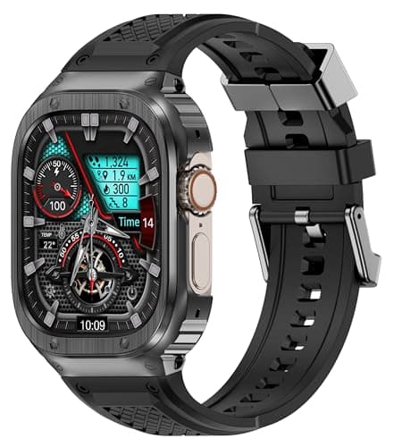 Deczone Band with Stainless Steel Case Compatible with Apple Watch Series Ultra 1 2 3 49mm Band, iwatch Bands Rugged Metal Protective Cover for Men (Grey) - Image 1