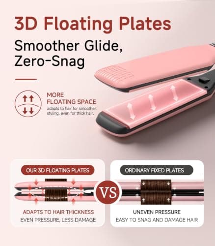 DYHOO Professional Flat Iron, 11 Temp Settings,Wide Hair Straightener, Ceramic Floating Plate with LED Display, Fast Heat-Up, Negative Ion, Auto Shut-Off & Global Voltage, Pink - Thumbnail 4
