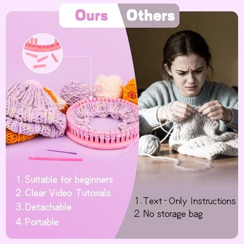 Knitting Loom Craft Kit for Kids & Beginners - Create Hat & Scraf with Yarn, Hook Needle, Ideal Birthday Christmas Gifts for Teens Girls Age 6-8 8-12 14+, Pink Loom - Thumbnail 6