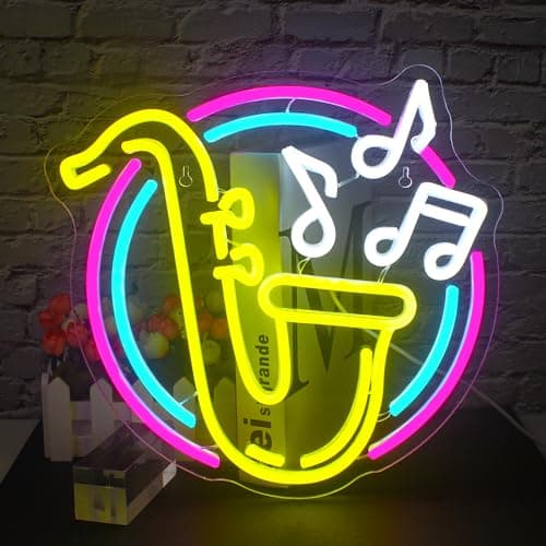 FAXFSIGN Saxophone Neon Sign Led Neon Lights for Wall Decor Jazz Music Light Up Signs for Bedroom Music Live Studio Classroom Party Decorations Christmas Gifts - Image 1