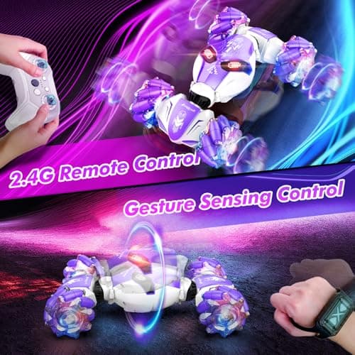 Gesture Sensing RC Stunt Car, 4WD Hand-Controlled 2.4GHz Remote Control Drift Cars for Boys Girls Age 6-8-12, All-Terrain Off-Road Twist Toy Cars with Lights Music for Birthday Gifts(Purple) - Thumbnail 2