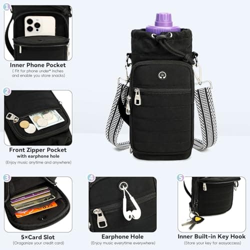 YIQUN Water Bottle Carrier bag with Strap ，Water Bottle Holder with Strap and with Phone Pocket for Walking, Hiking, Cycling - Thumbnail 5